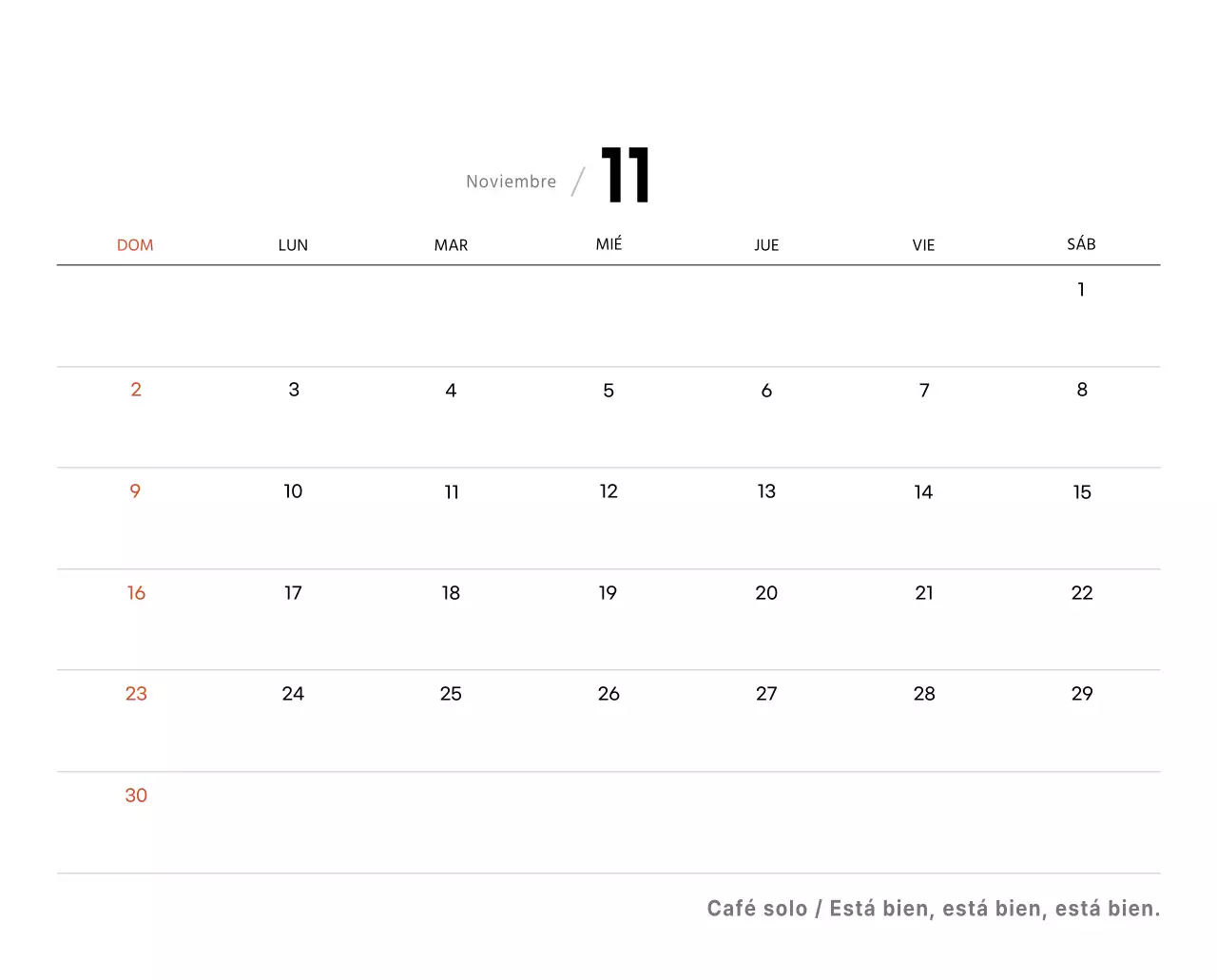 Sencillo calendario de sobremesa con fotos de cafés en tonos blancos