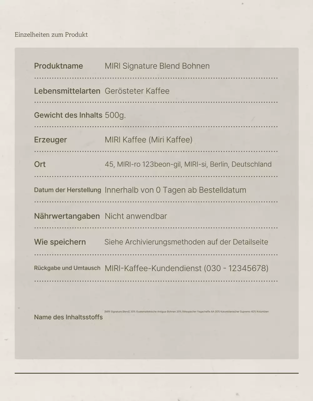 Förderung des Verkaufs von alten Kaffeebohnen in Hellblau und Braun