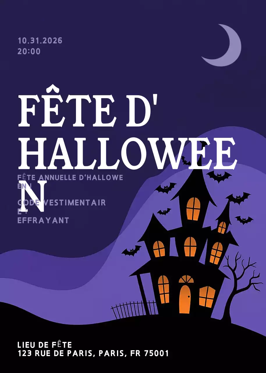 Invitation Halloween gothique mauve