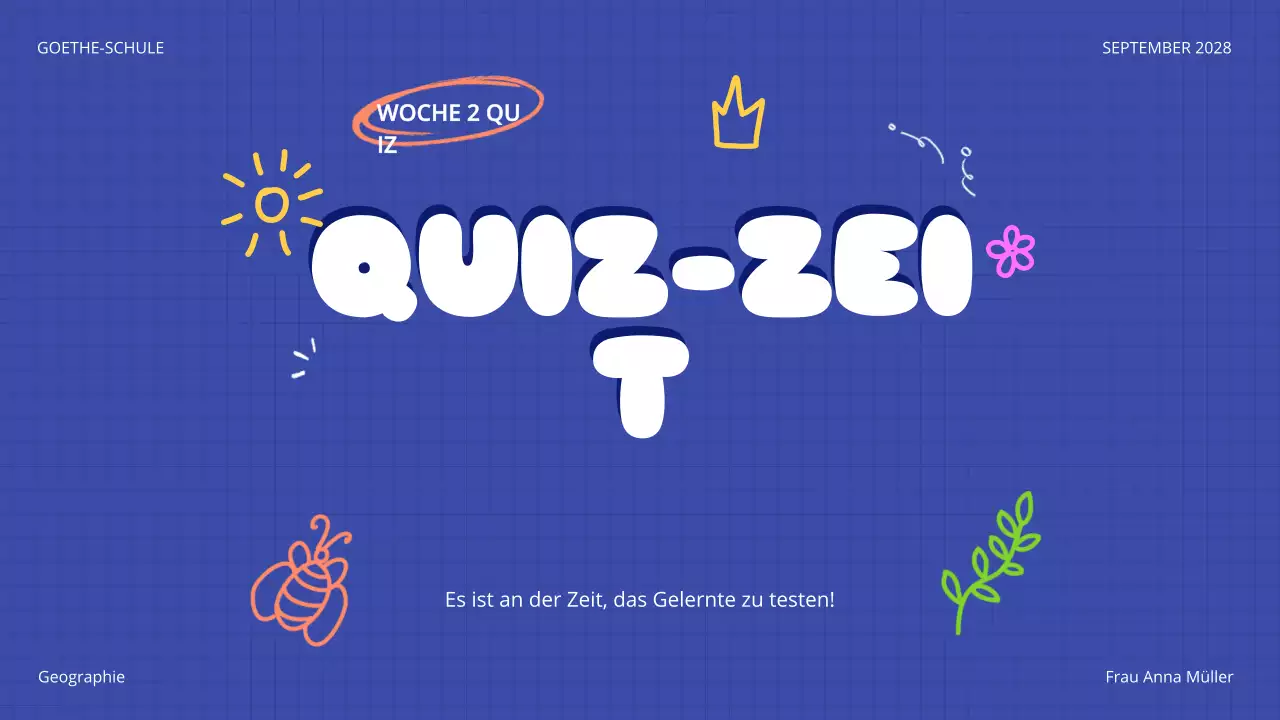 blaues spielerisches Quiz Ankündigung