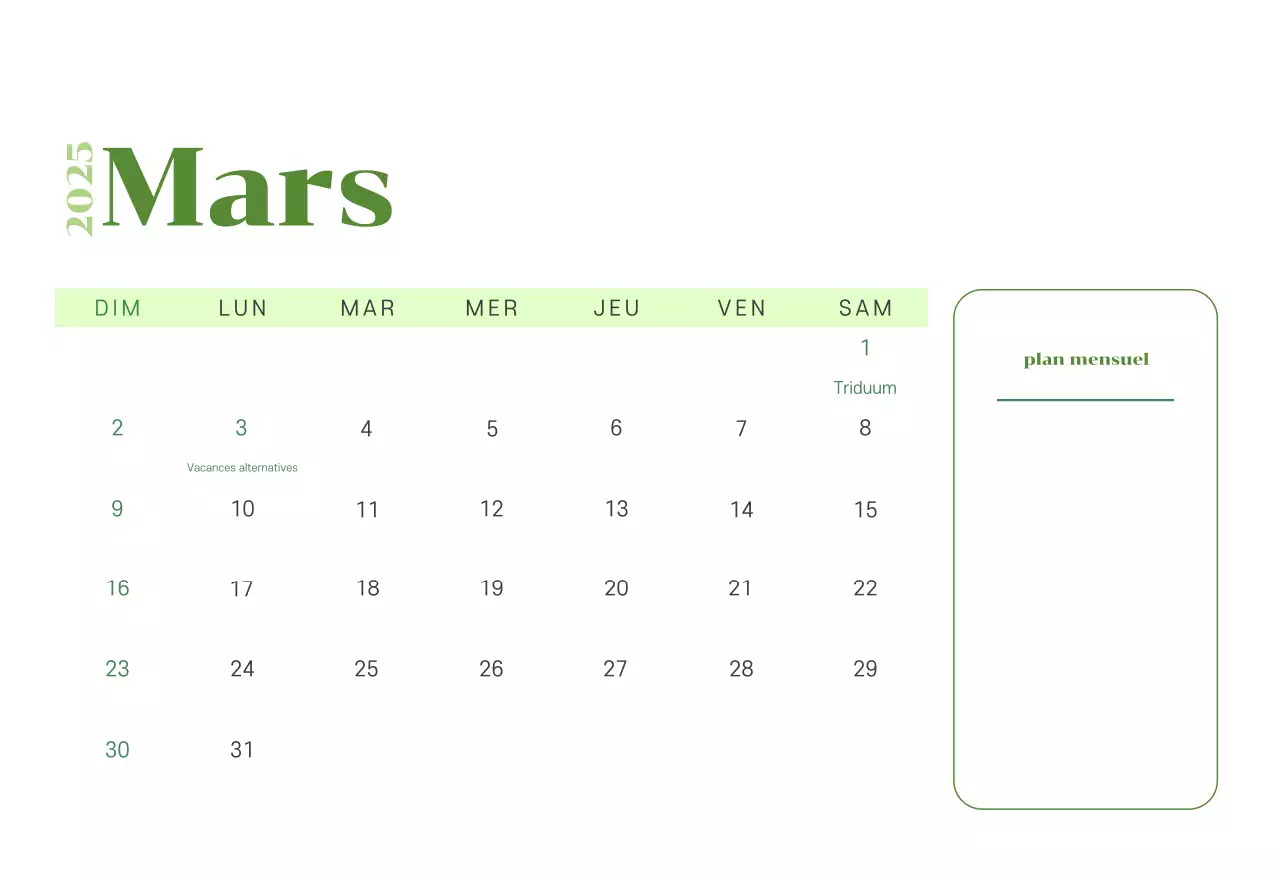 Calendrier avec illustrations de jeunes sur fond jaune-vert