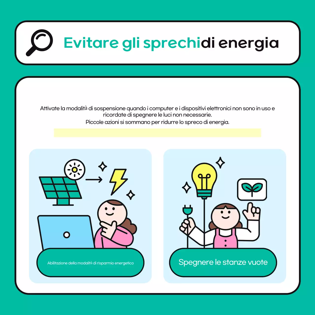 Una campagna di risparmio energetico sul posto di lavoro in azzurro e verde