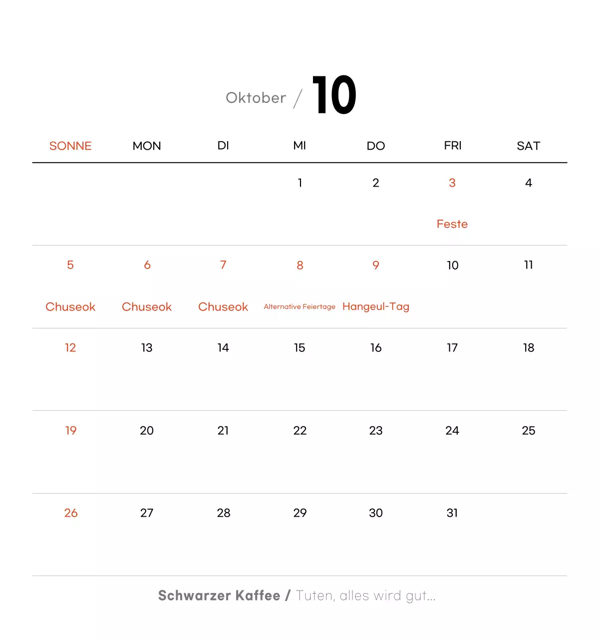 Minimalistischer Kaffee-Kalender