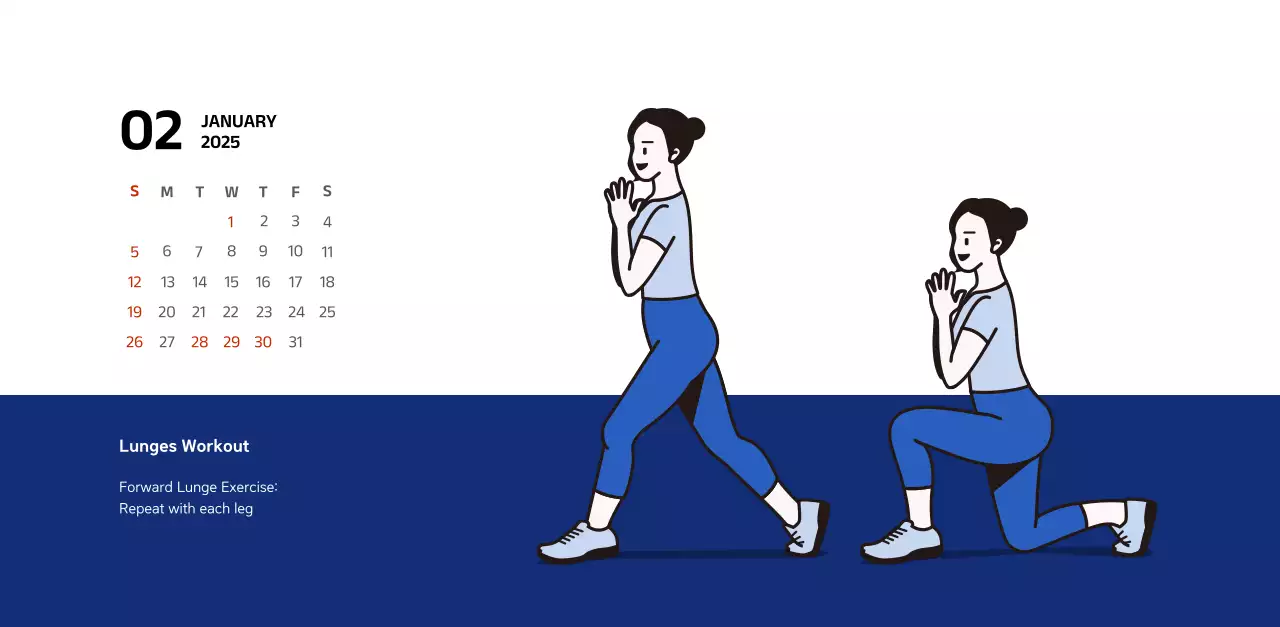 Simple calendar with blue, clean illustrations