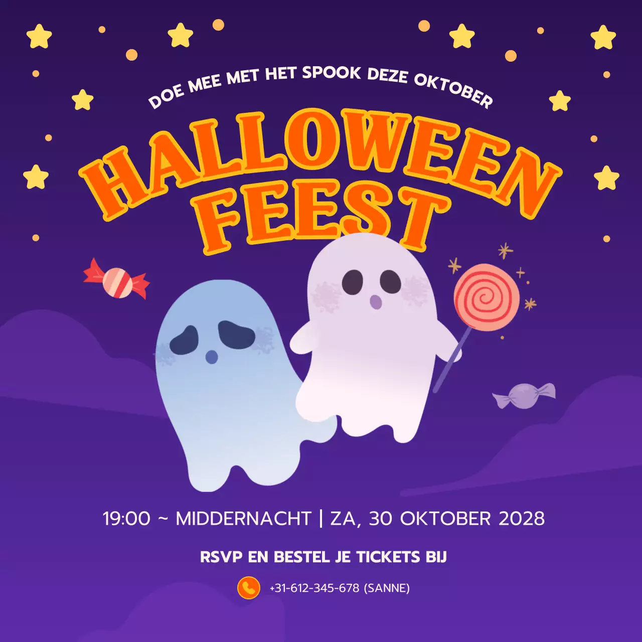 Paars Oranje Speels Halloweenfeest Social Media Plein