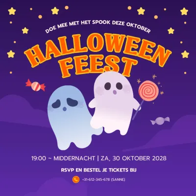 Paars Oranje Speels Halloweenfeest Social Media Plein