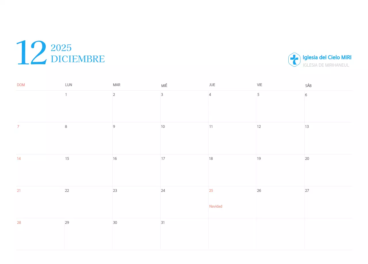 Calendario eclesiástico azul de concepto moderno
