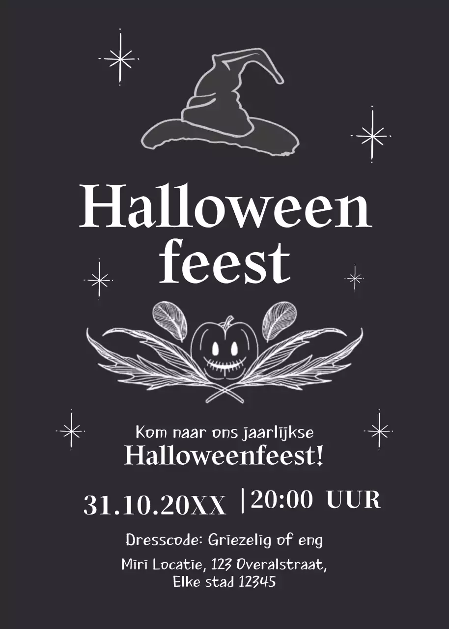 zwart wit uitnodiging voor Halloweenfeest