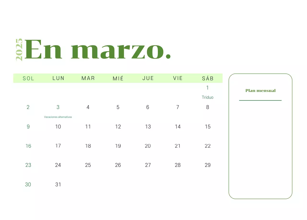 Calendario con ilustraciones juveniles sobre fondo amarillo verdoso