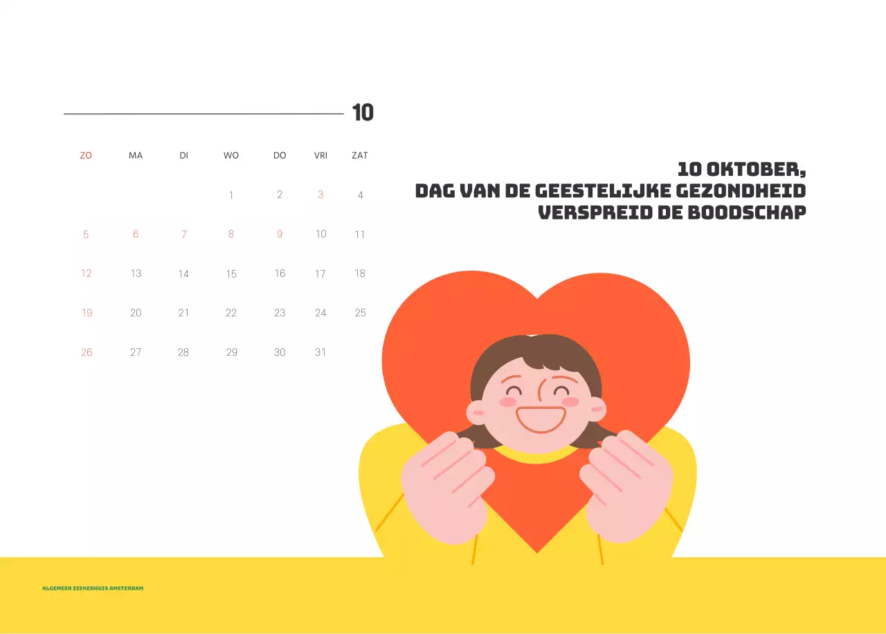 Een feestelijk ziekenhuis met illustraties met gezondheids- en gezinsthema's en kleurrijke accenten