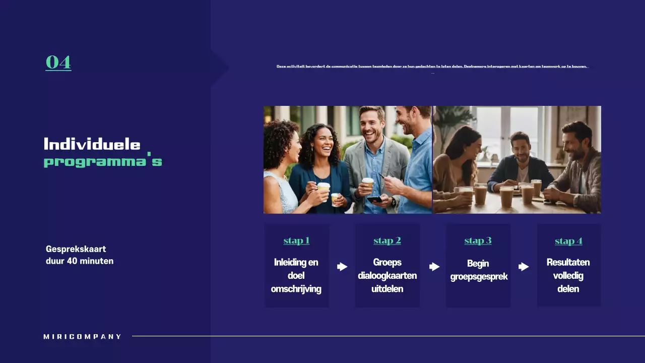 Eenvoudig workshopvoorstel in marineblauw en groen