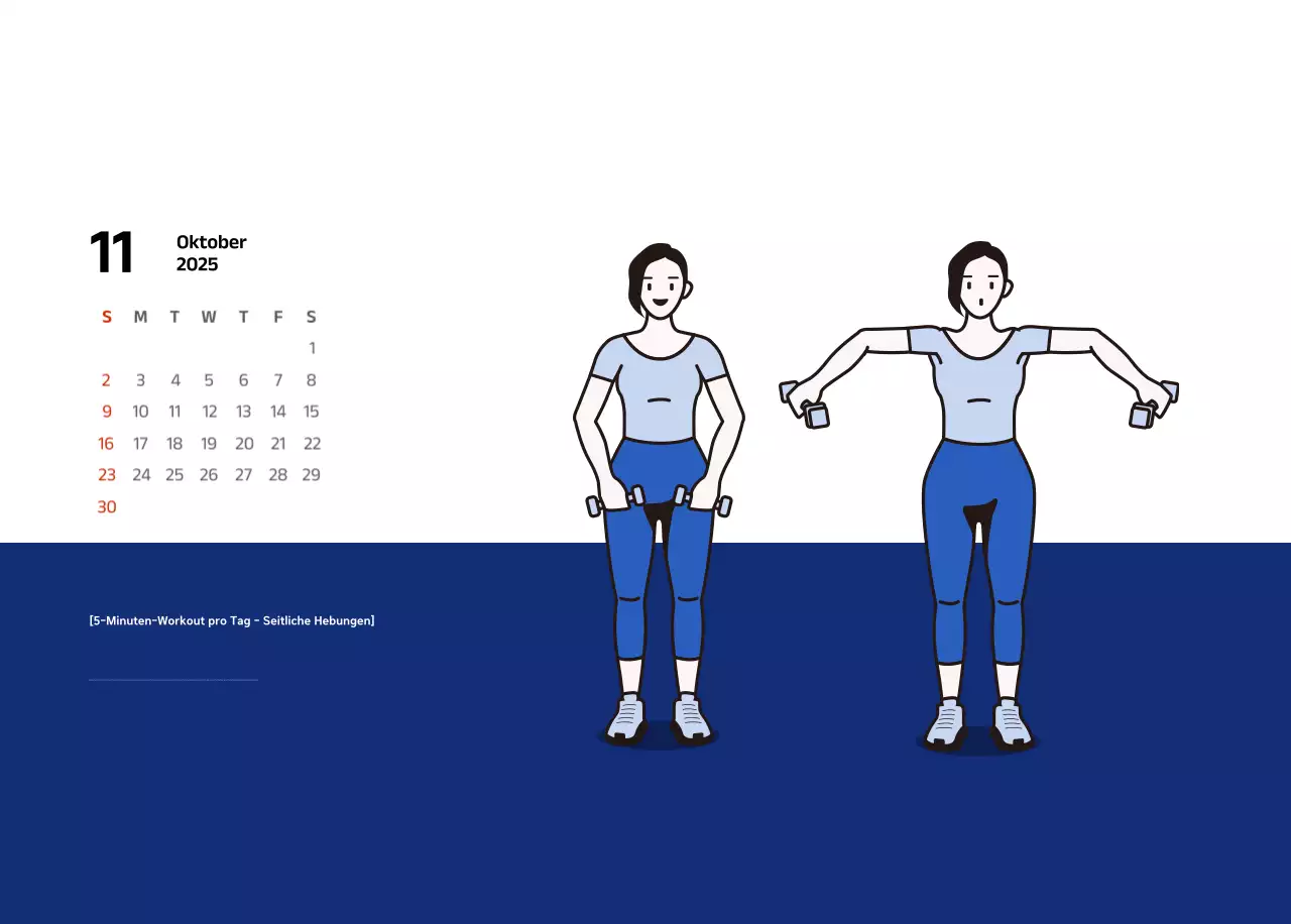 Einfacher Kalender mit blauen, klaren Illustrationen