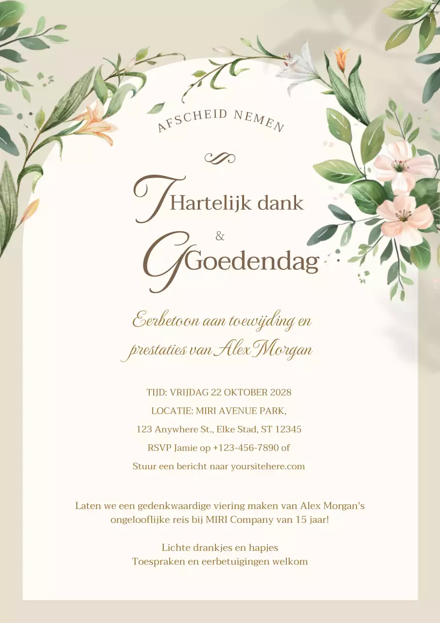beige elegante uitnodiging voor afscheid