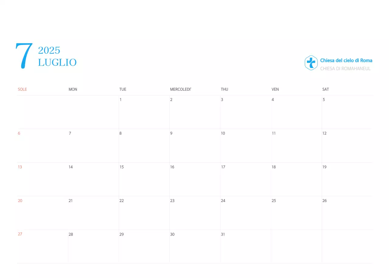 Calendario ecclesiastico blu di concezione moderna