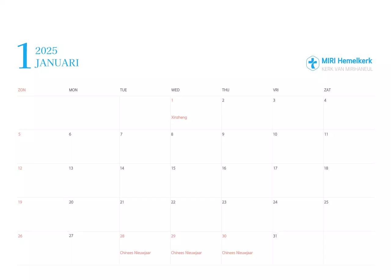 Blauw modern concept kerkkalender