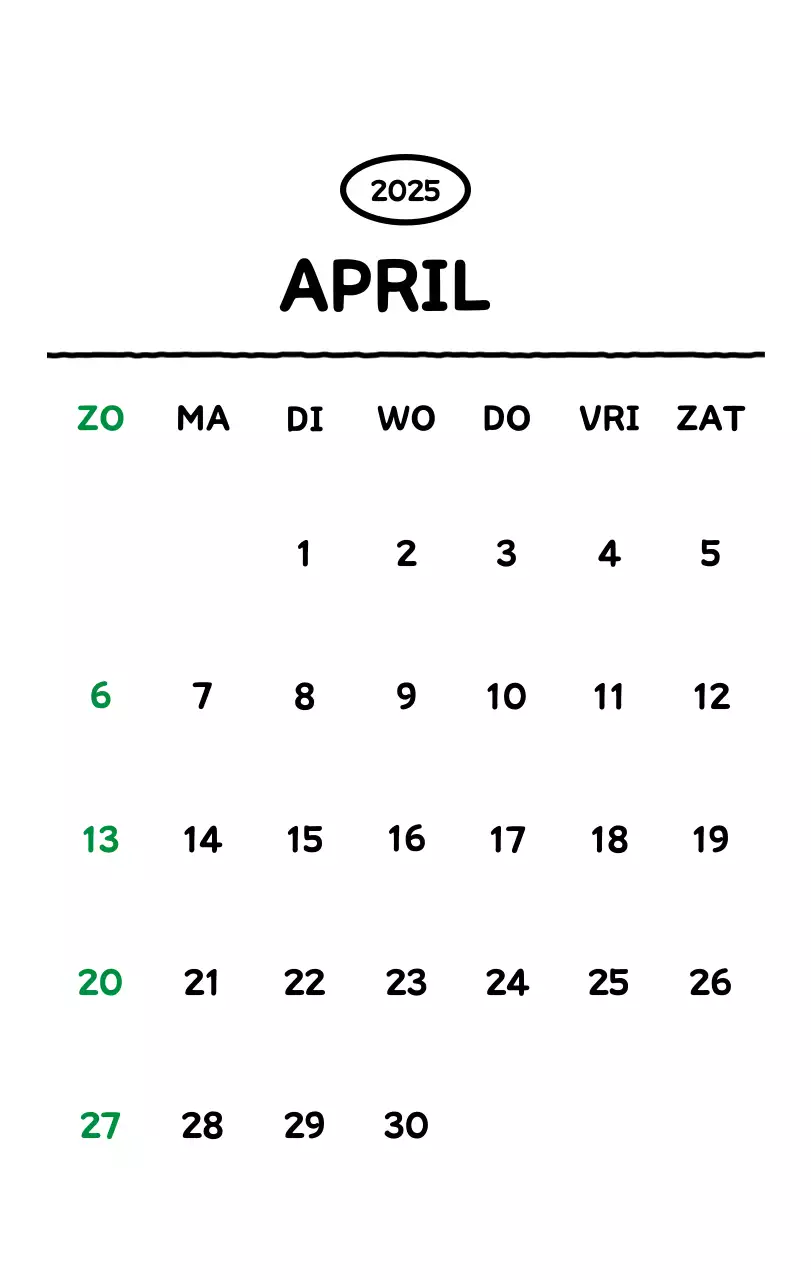 Geïllustreerde kalender met een mooie lijnstijl