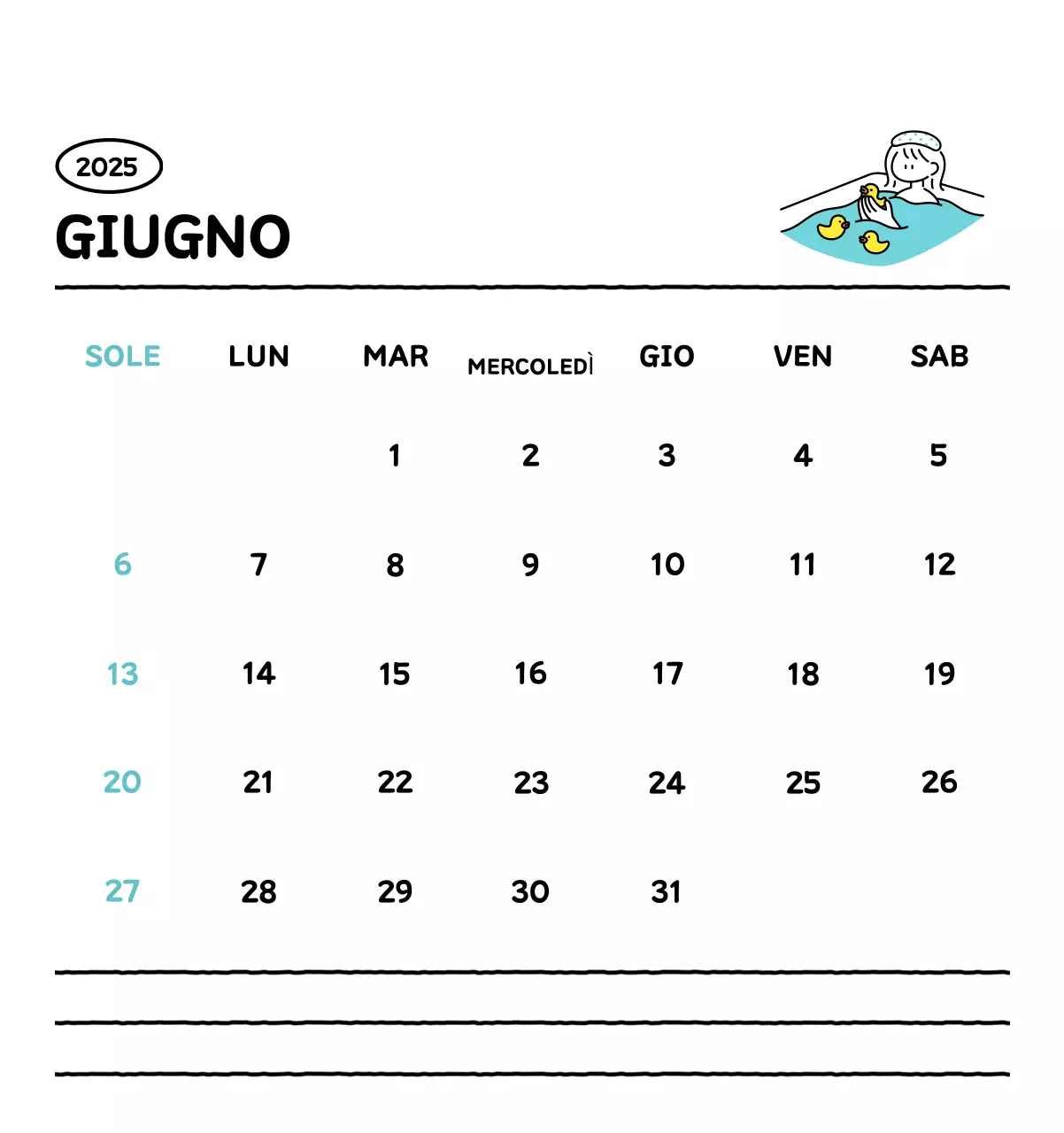 Calendario illustrato con un grazioso stile di linee