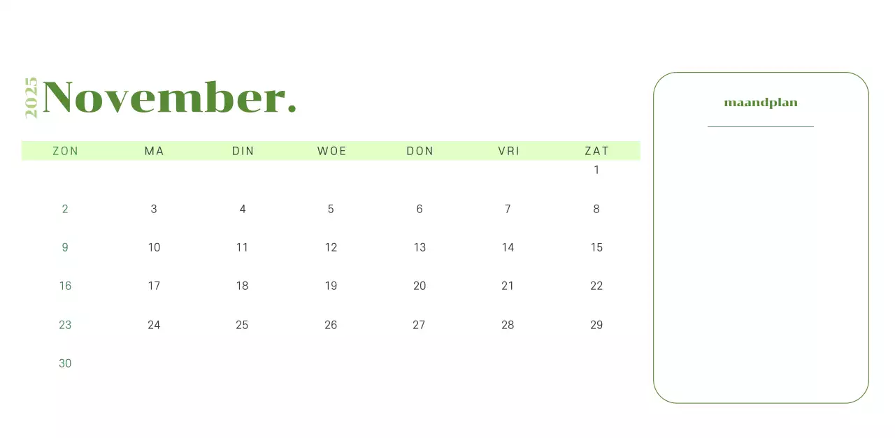 Kalender met jeugdillustraties op een geelgroene achtergrond