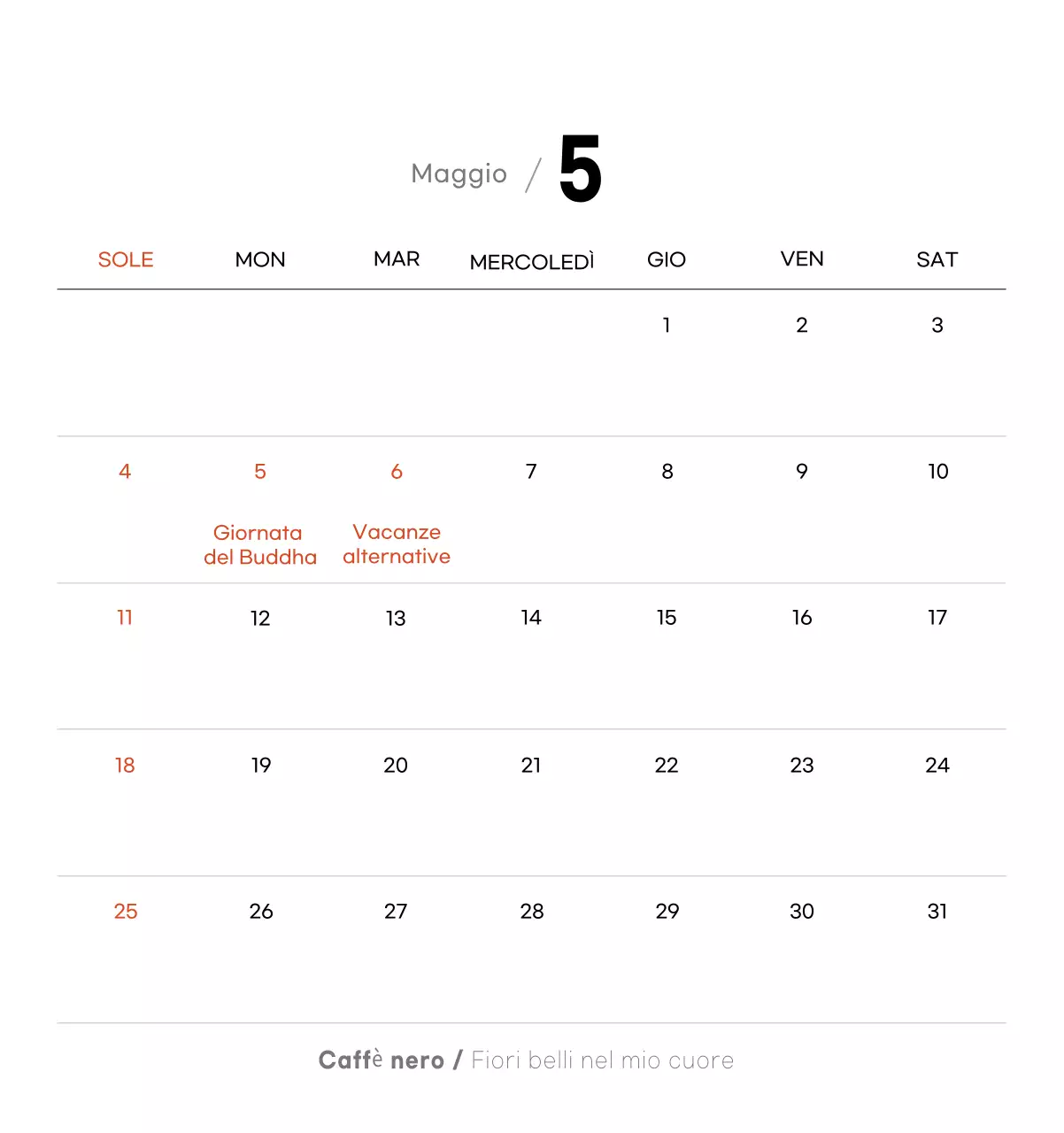 Calendario del caffè minimalista