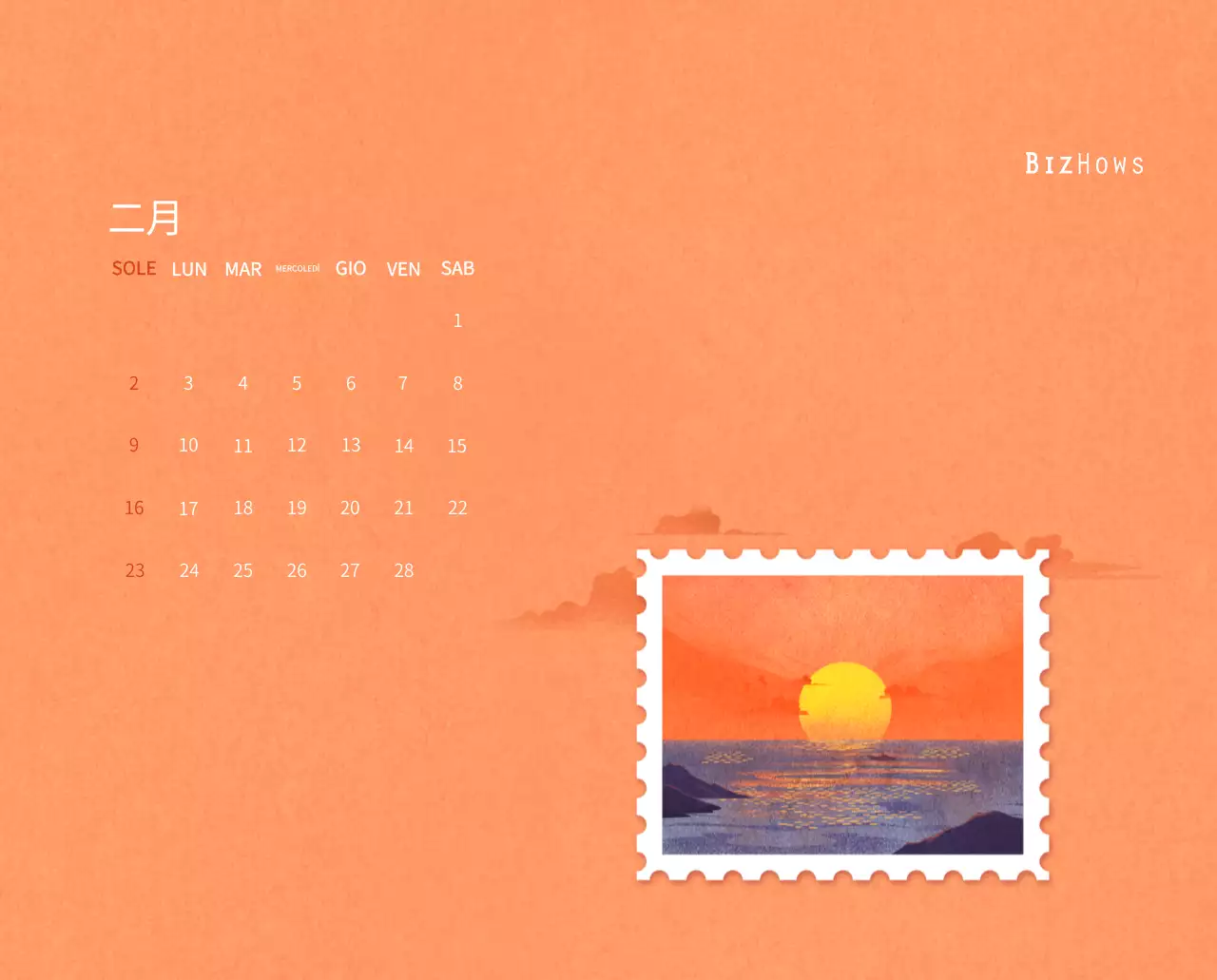 Calendario di Capodanno con una calda illustrazione