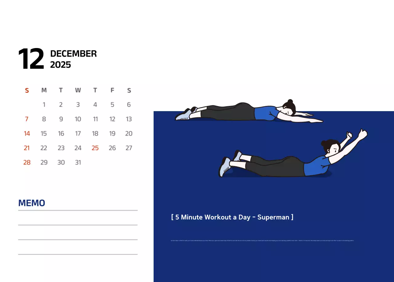 Simple calendar with blue, clean illustrations