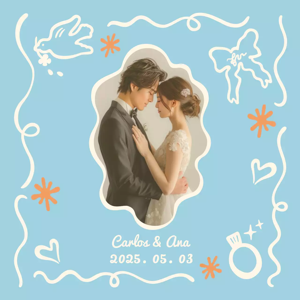 Bonita invitación de boda en azul claro