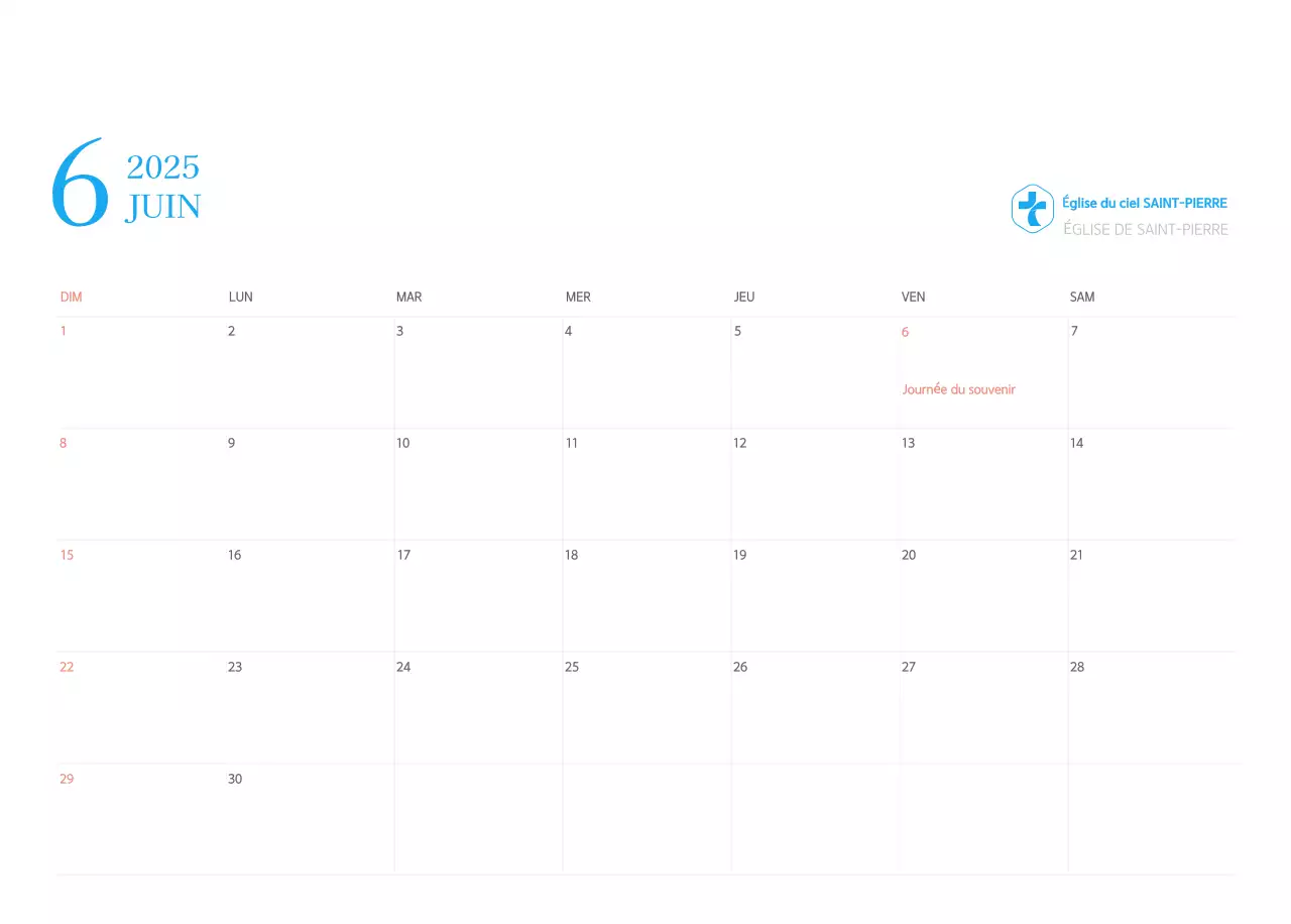 Calendrier d'église moderne bleu