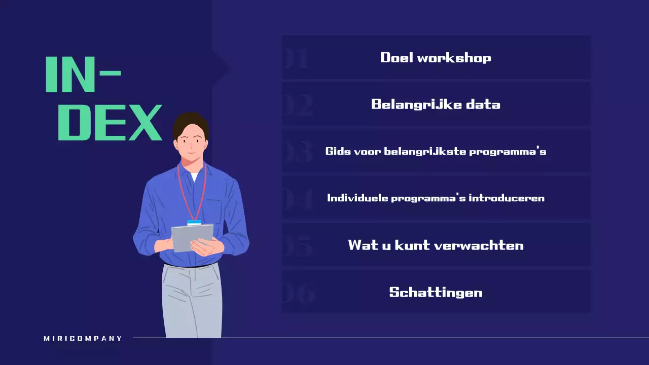 Eenvoudig workshopvoorstel in marineblauw en groen