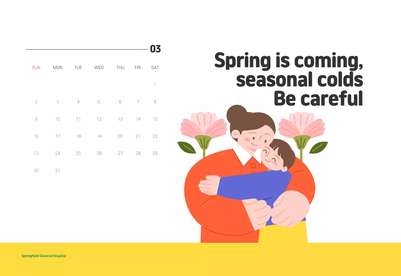 A holiday hospital with health and family themed illustrations and colorful accents