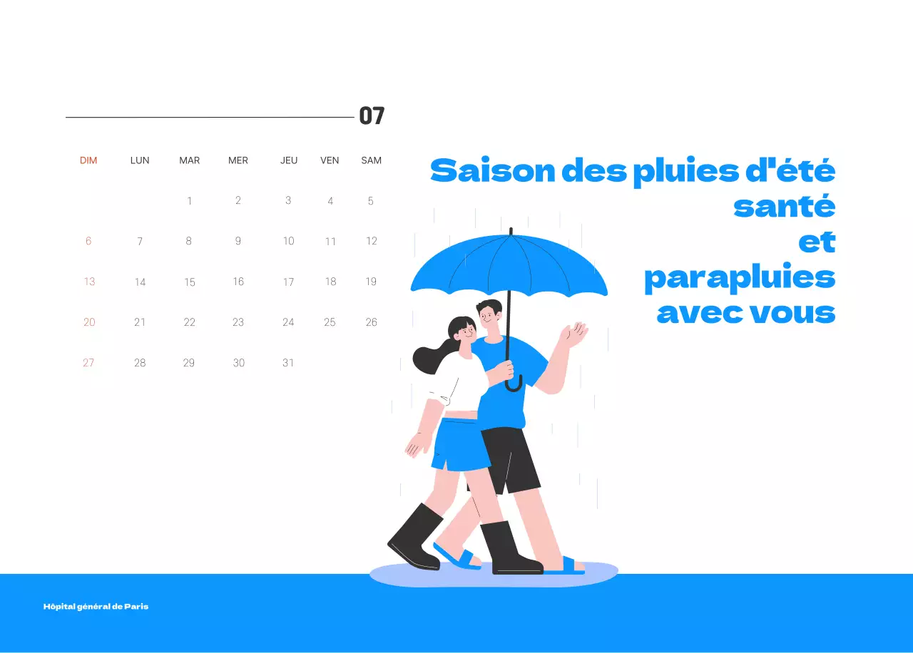 Un hôpital festif avec des illustrations sur le thème de la santé et de la famille et des accents colorés.