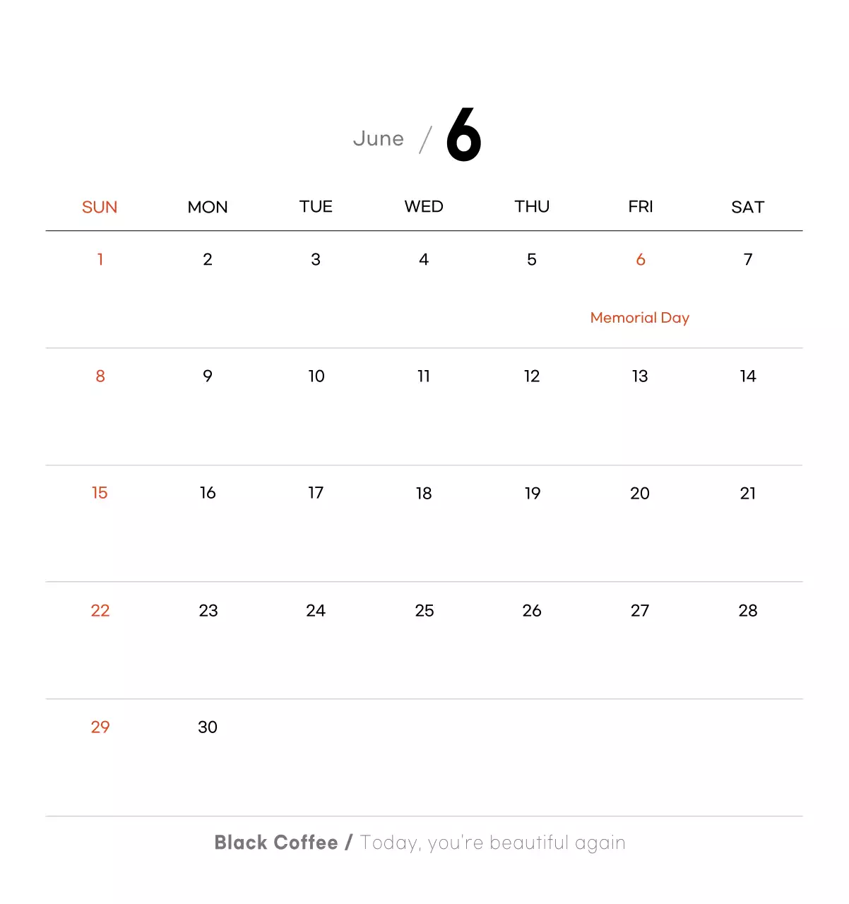 Minimalist coffee calendar