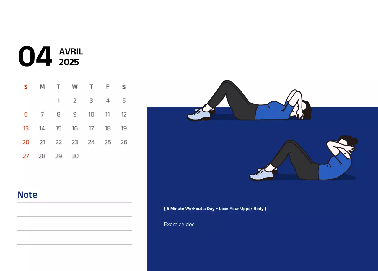 Calendrier simple avec des illustrations bleues et épurées