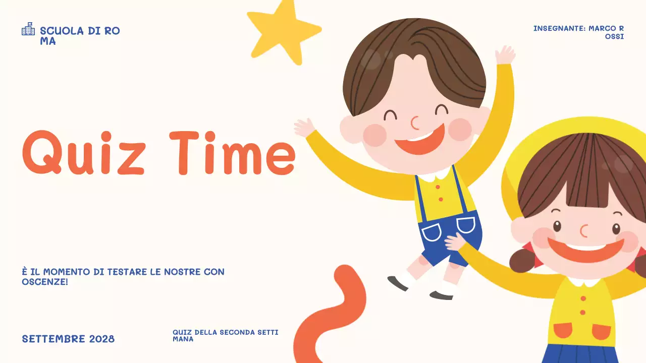 presentazione dell'evento ludico arancione a tempo di quiz