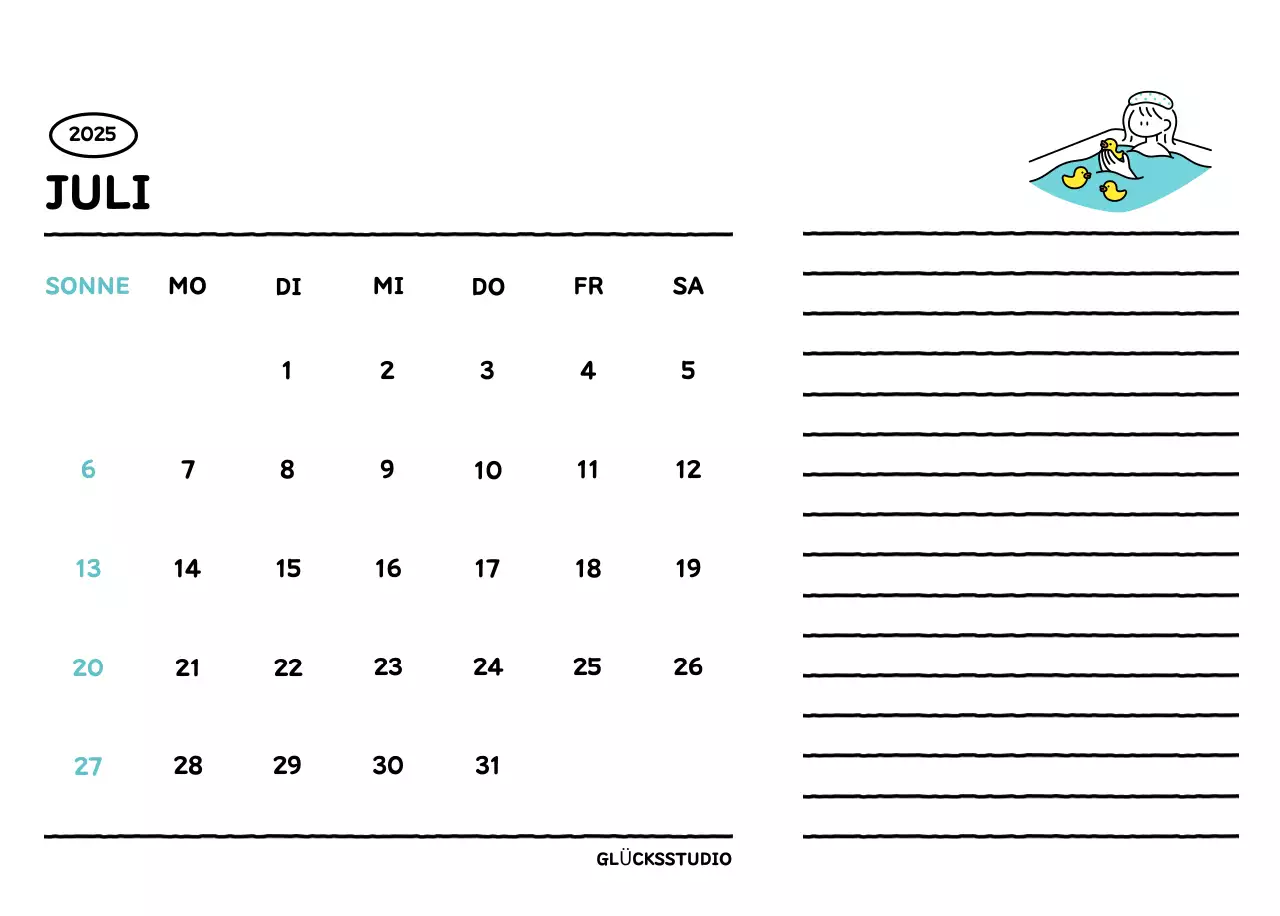 Illustrierter Kalender mit schönem Linienstil