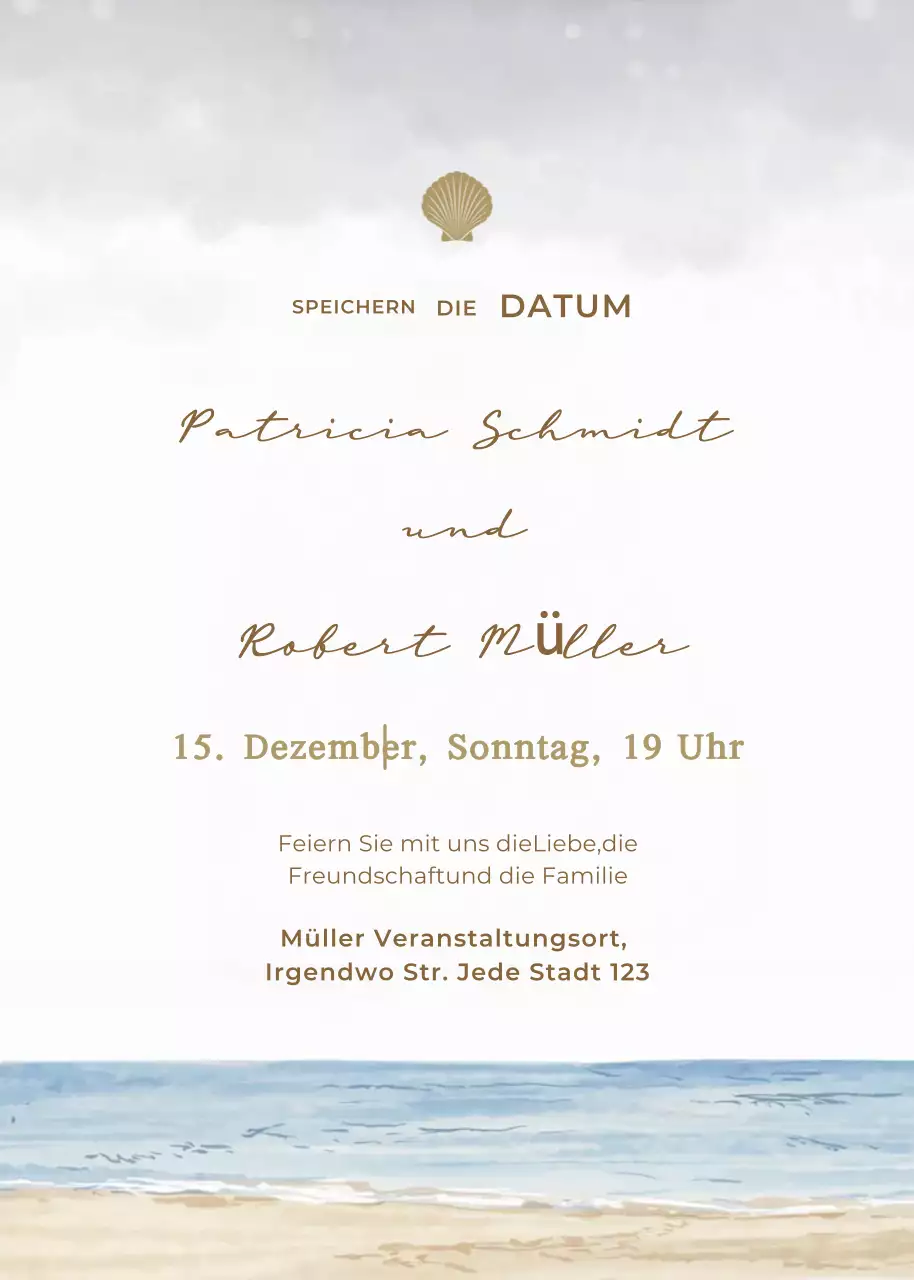 Beige grau blau Hochzeitseinladung eleganter Stil