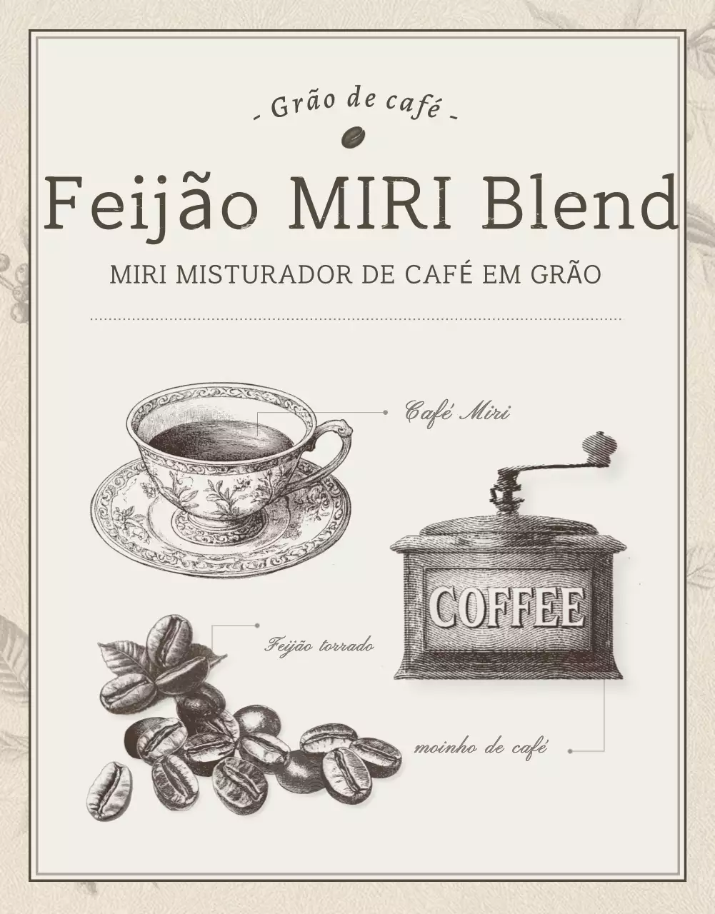 Página de pormenor dos grãos de café vintage bege e castanho