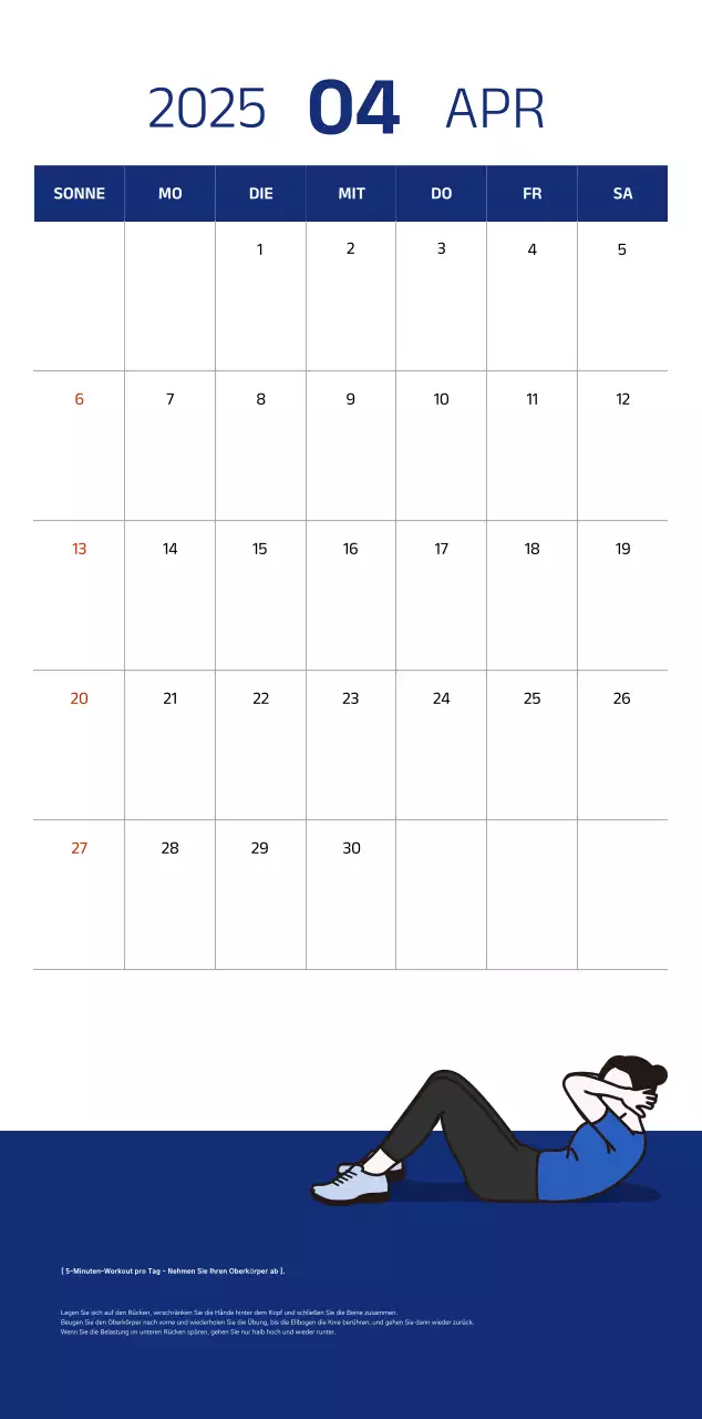 Einfacher Kalender mit blauen, klaren Illustrationen