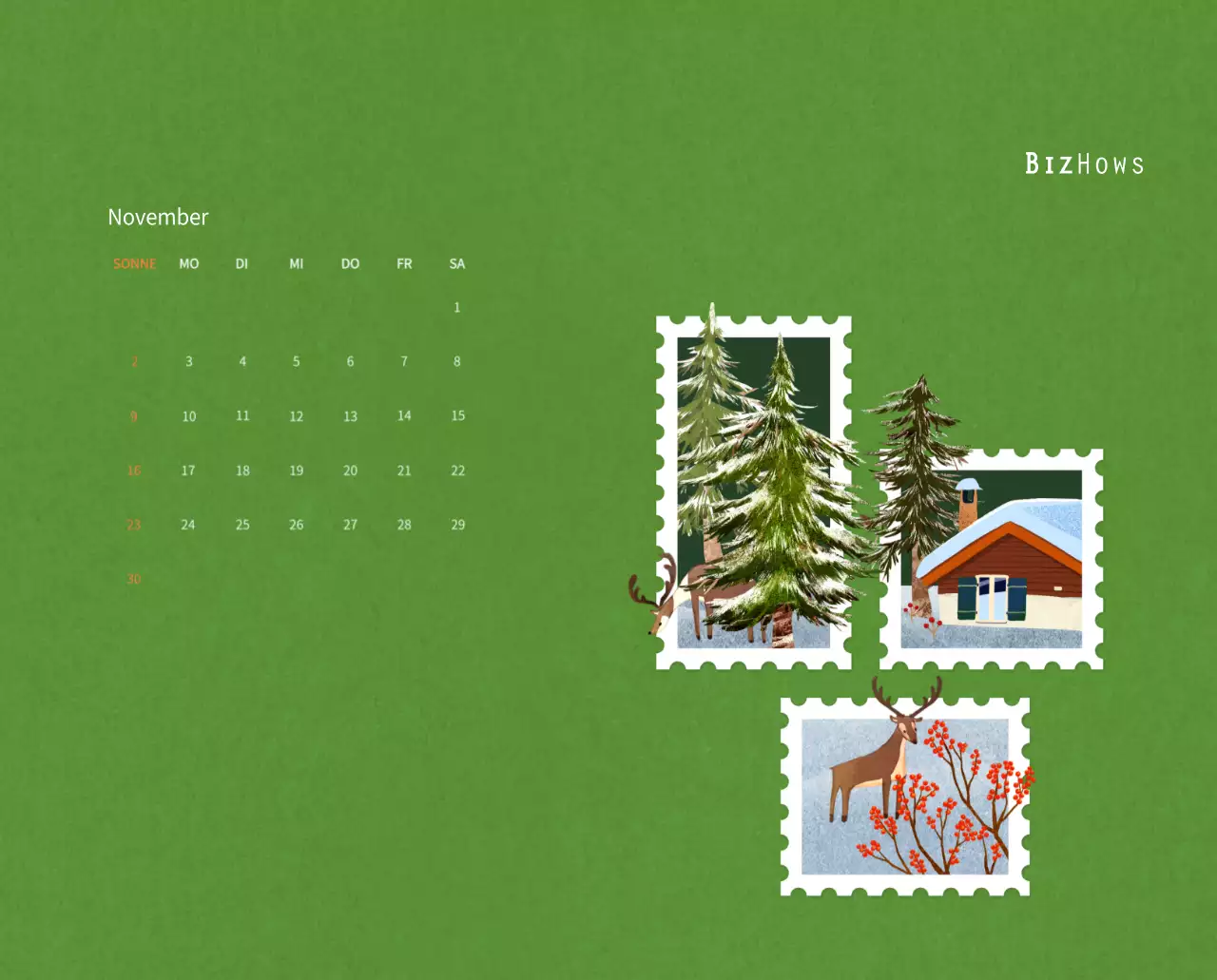 Neujahrskalender mit warmen Illustrationen