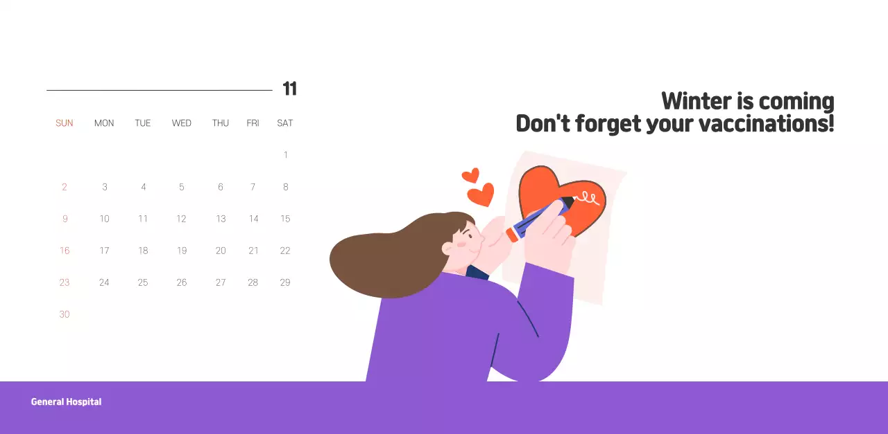 A holiday hospital with health and family themed illustrations and colorful accents