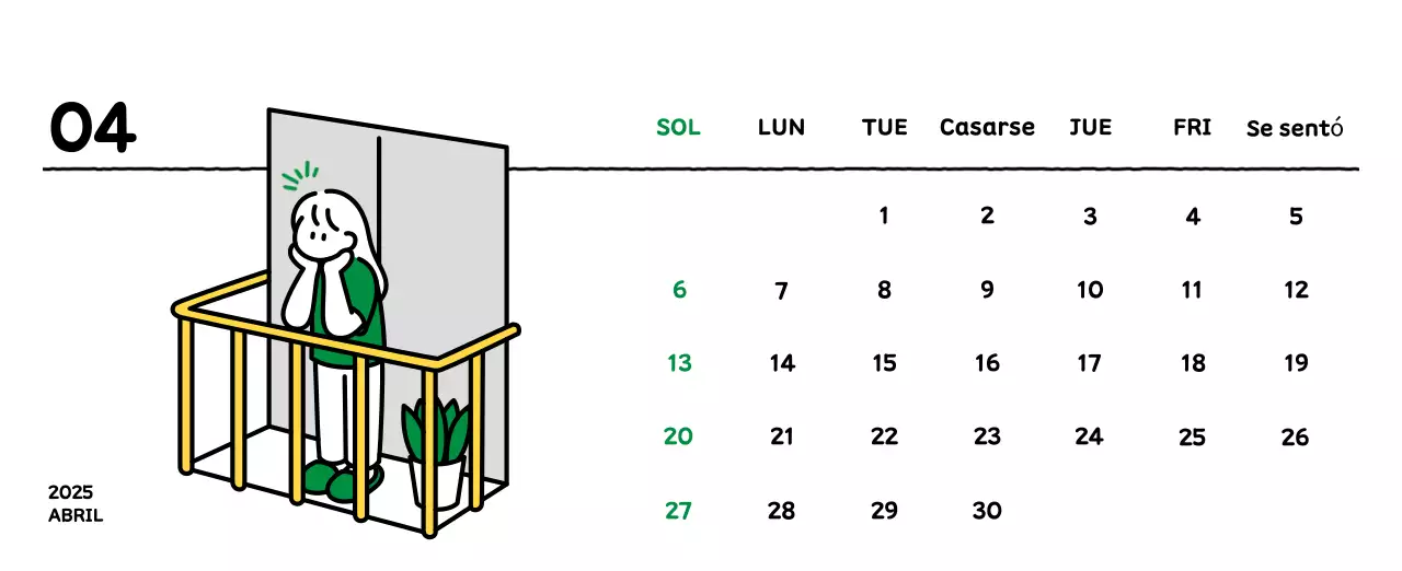 Calendario ilustrado con un bonito estilo de líneas