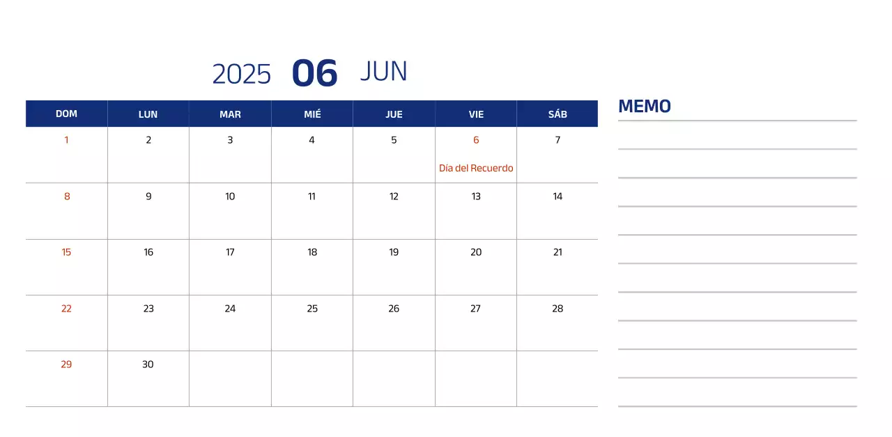 Calendario sencillo con ilustraciones azules y limpias