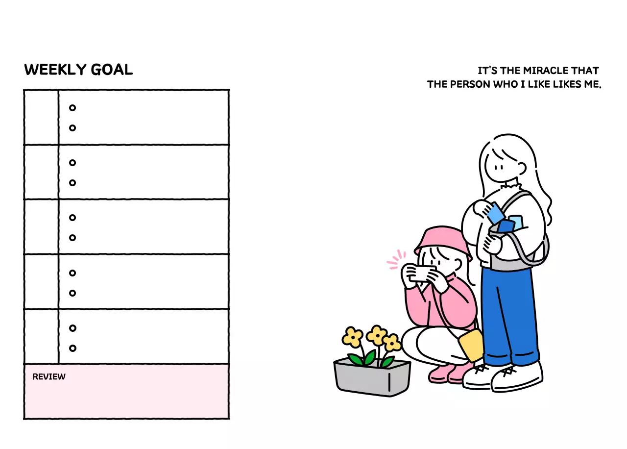 Illustrated calendar with a cute line style