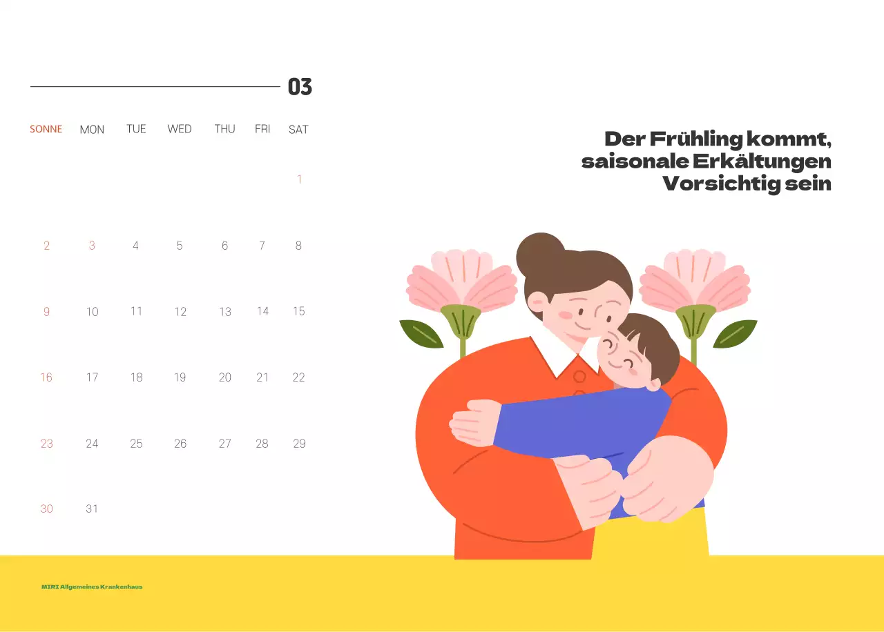 Ein festliches Krankenhaus mit Illustrationen zum Thema Gesundheit und Familie und farbenfrohen Akzenten