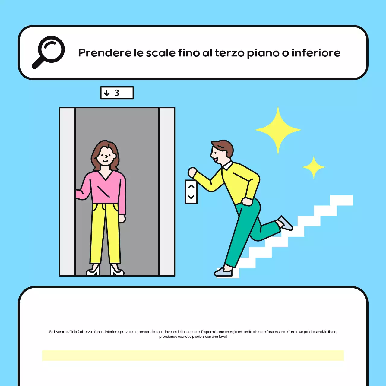 Una campagna di risparmio energetico sul posto di lavoro in azzurro e verde