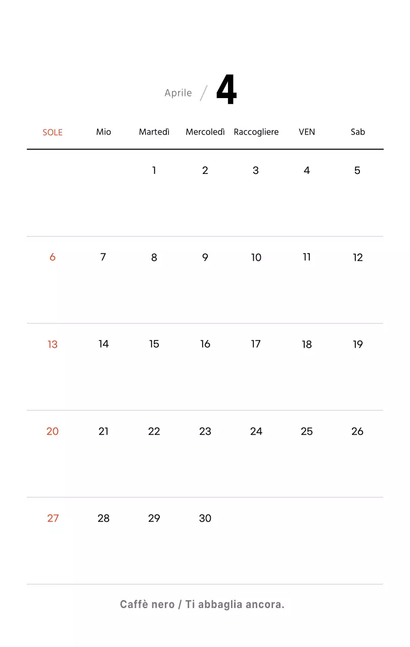 Semplice calendario da tavolo con foto di caffè per bar nei toni del bianco