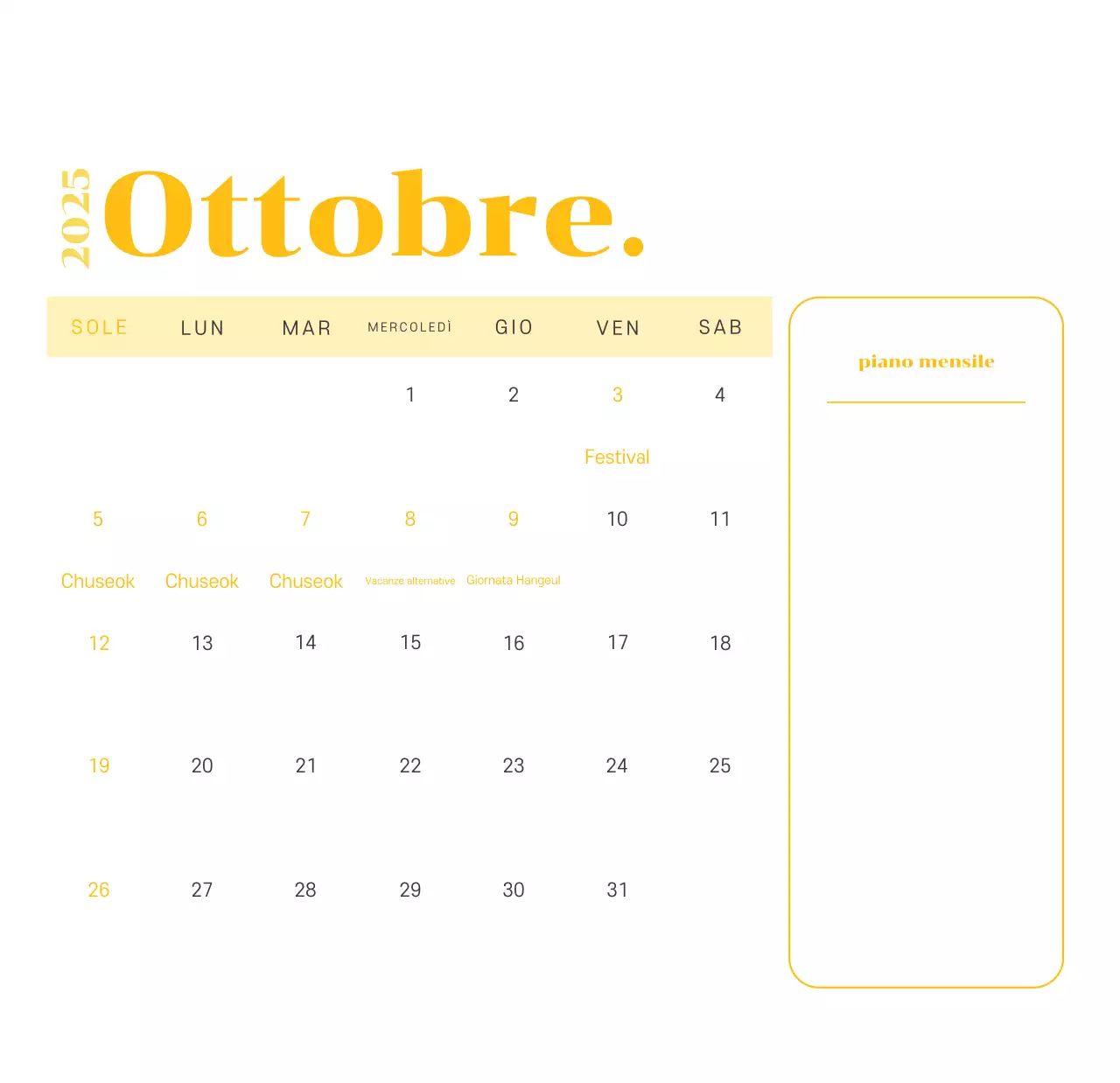Calendario con illustrazioni giovanili su sfondo giallo-verde