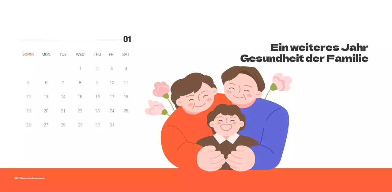 Ein festliches Krankenhaus mit Illustrationen zum Thema Gesundheit und Familie und farbenfrohen Akzenten