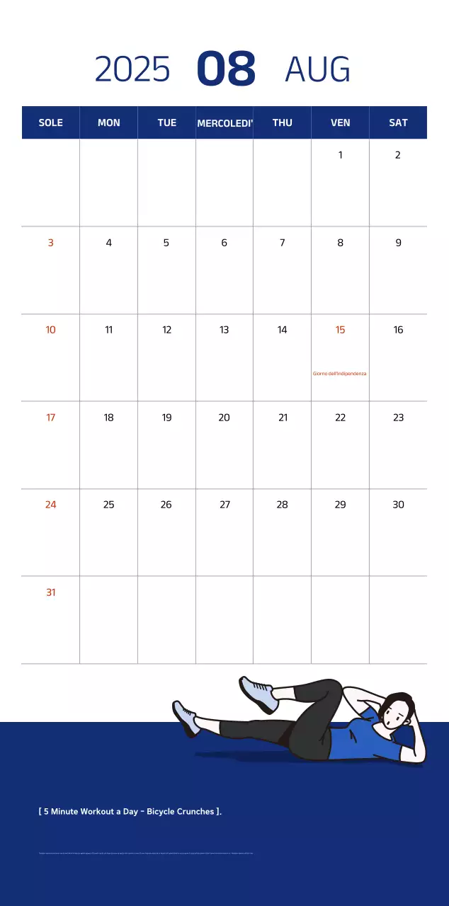 Calendario semplice con illustrazioni blu e pulite