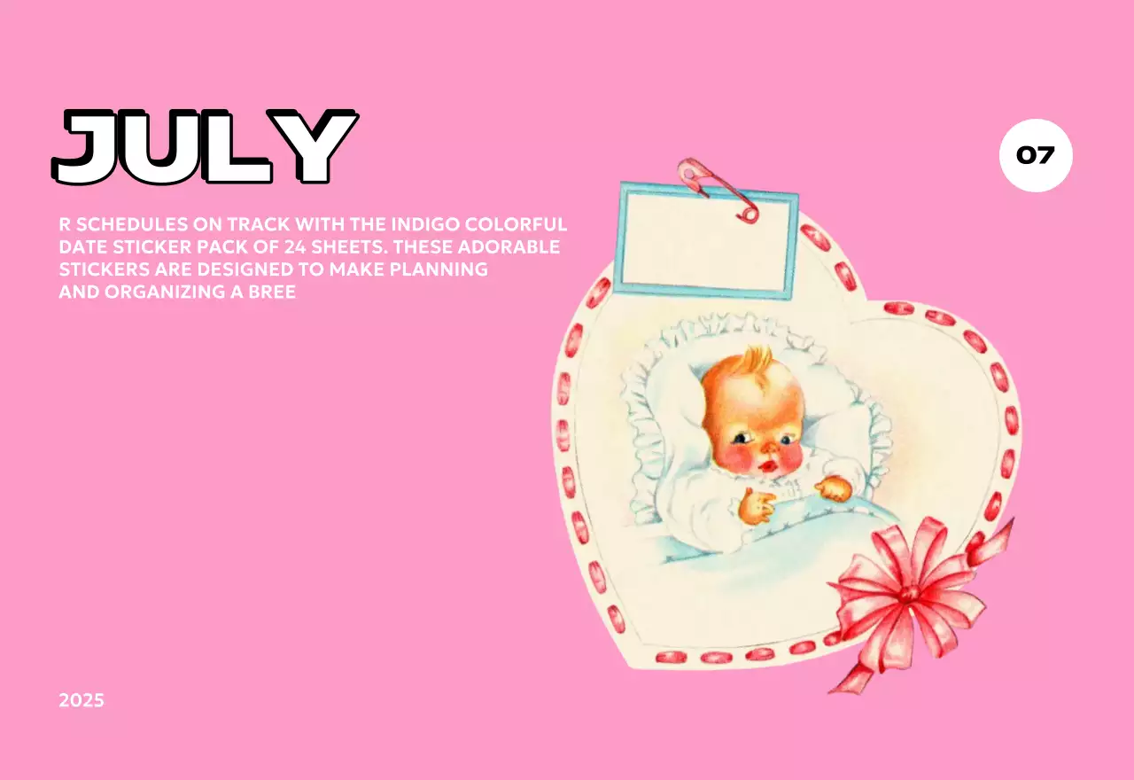 様々なレトロなイラストが描かれたカラフルなカレンダーカレンダー