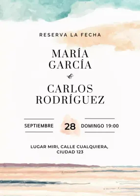 Invitación de boda naranja azul estilo elegante